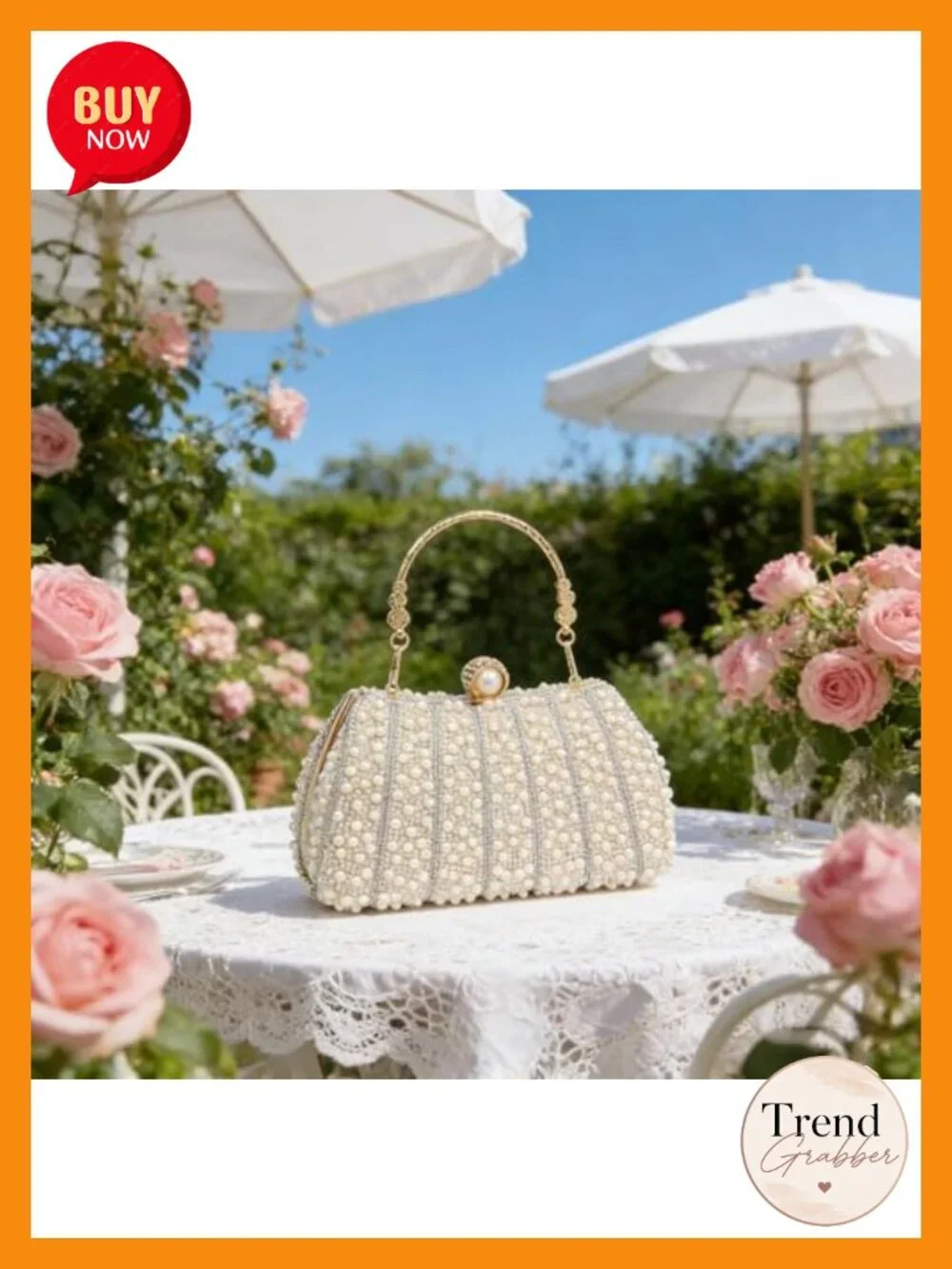 Pearl Clutch Purse with Handle and Detachable Chain Strap